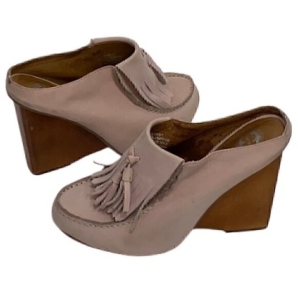 Lucky Penny - Towering Tassel Mules, Leather /Wood - Picture 1 of 12